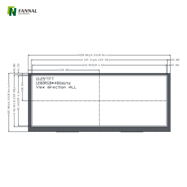 LCD TFT industrial de temperatura amplia de 10,25' | 1280×800 LVDS